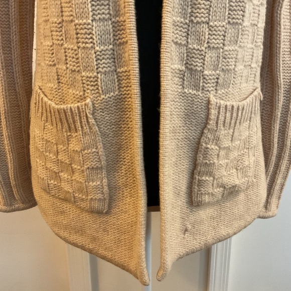🩷 VTG Leroy Knitwear Womens Cardigan Sweater Tan Open Front Long Sleeve Sz M - Picture 2 of 9